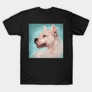 Painting of a Dogo Argentino on Light Blue Background T-Shirt